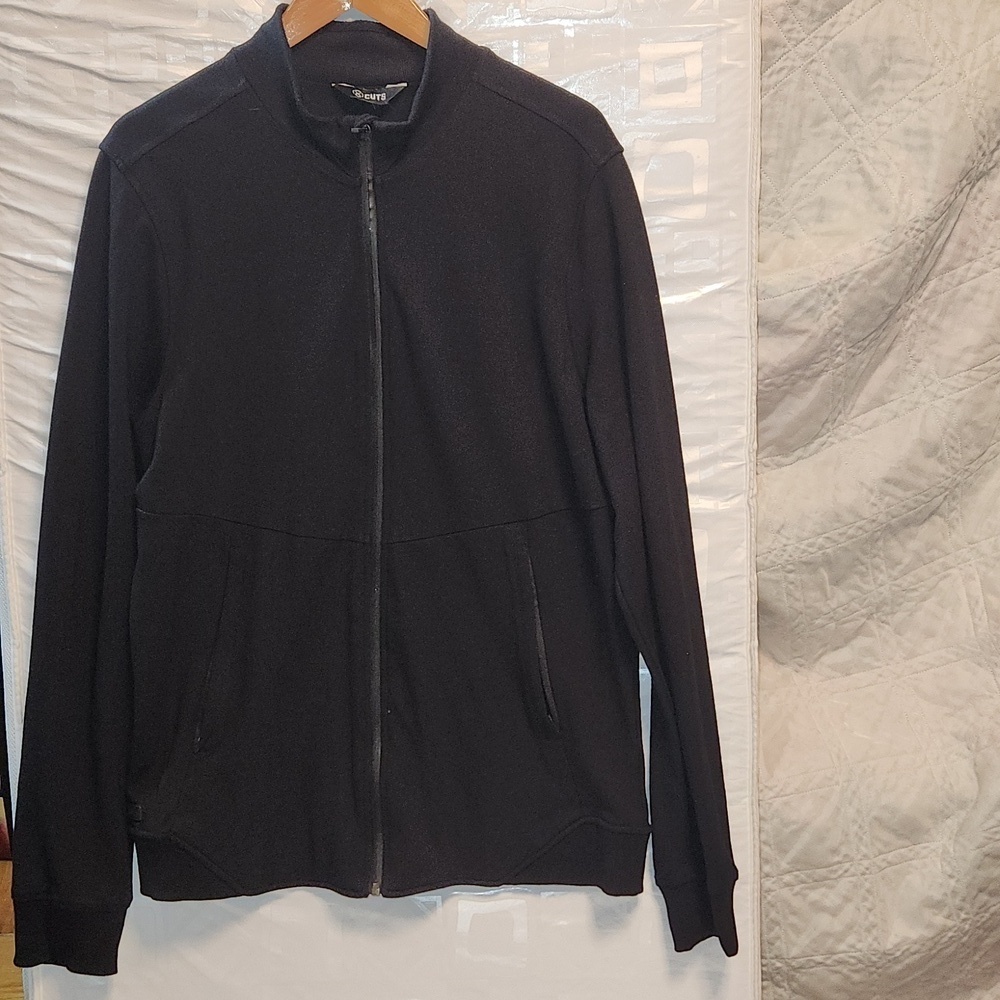 CUTS black viscose blend full zip mock neck long sport jacket az XXL